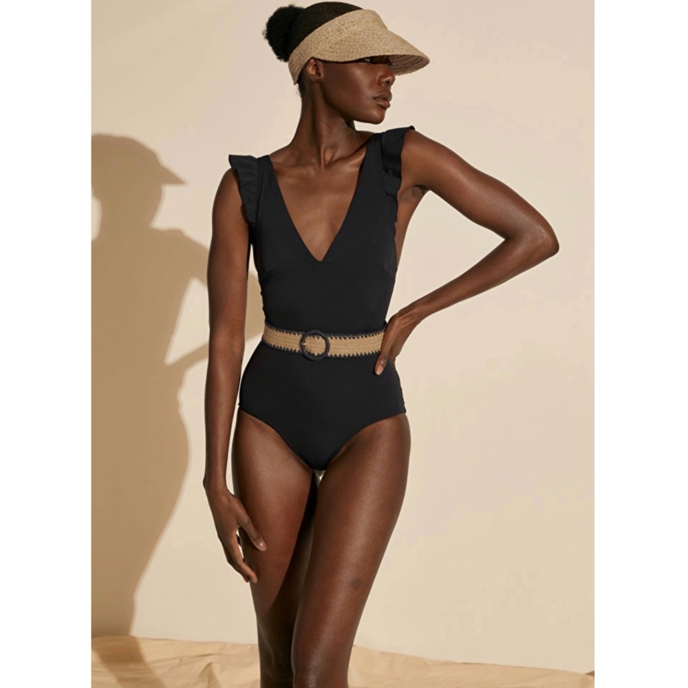 & Other Stories Black Ruffled One Piece Swimsuit size 8 (runs small)